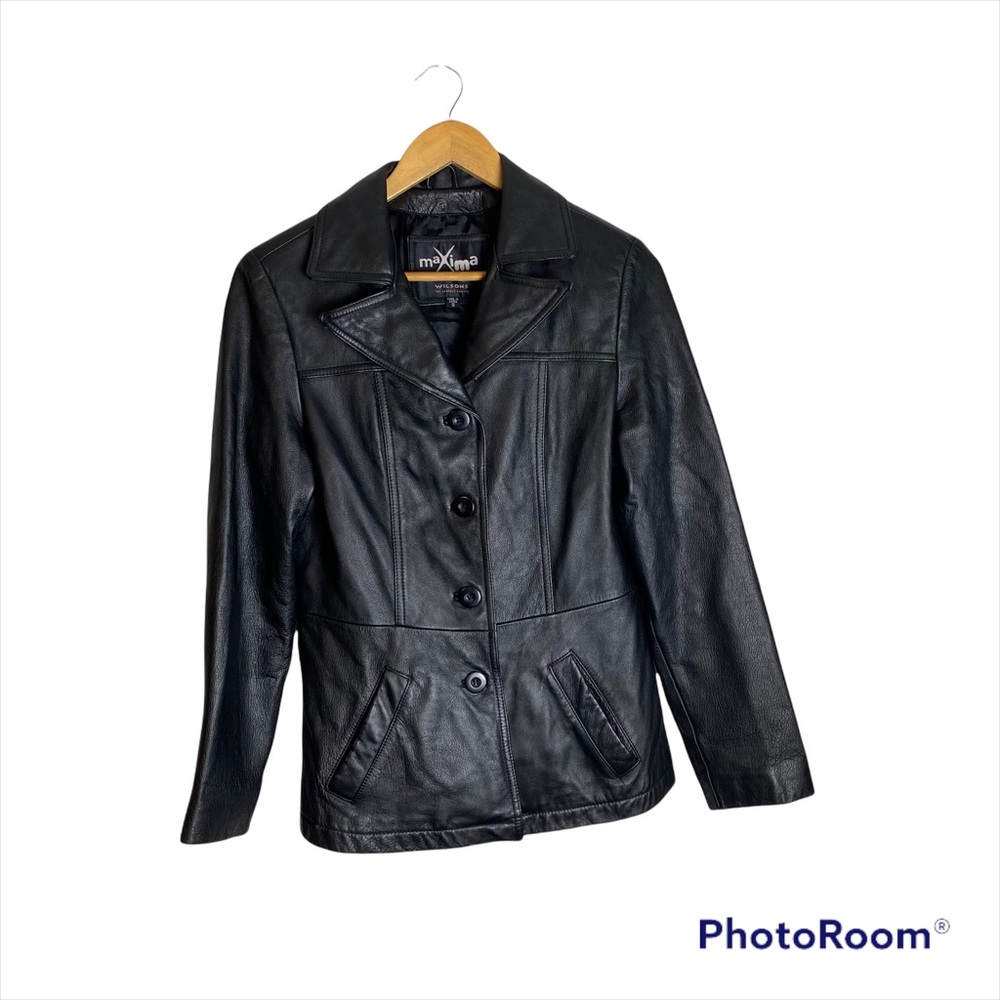 Wilsons Leather Black Women's Leather Button-Front Jacket